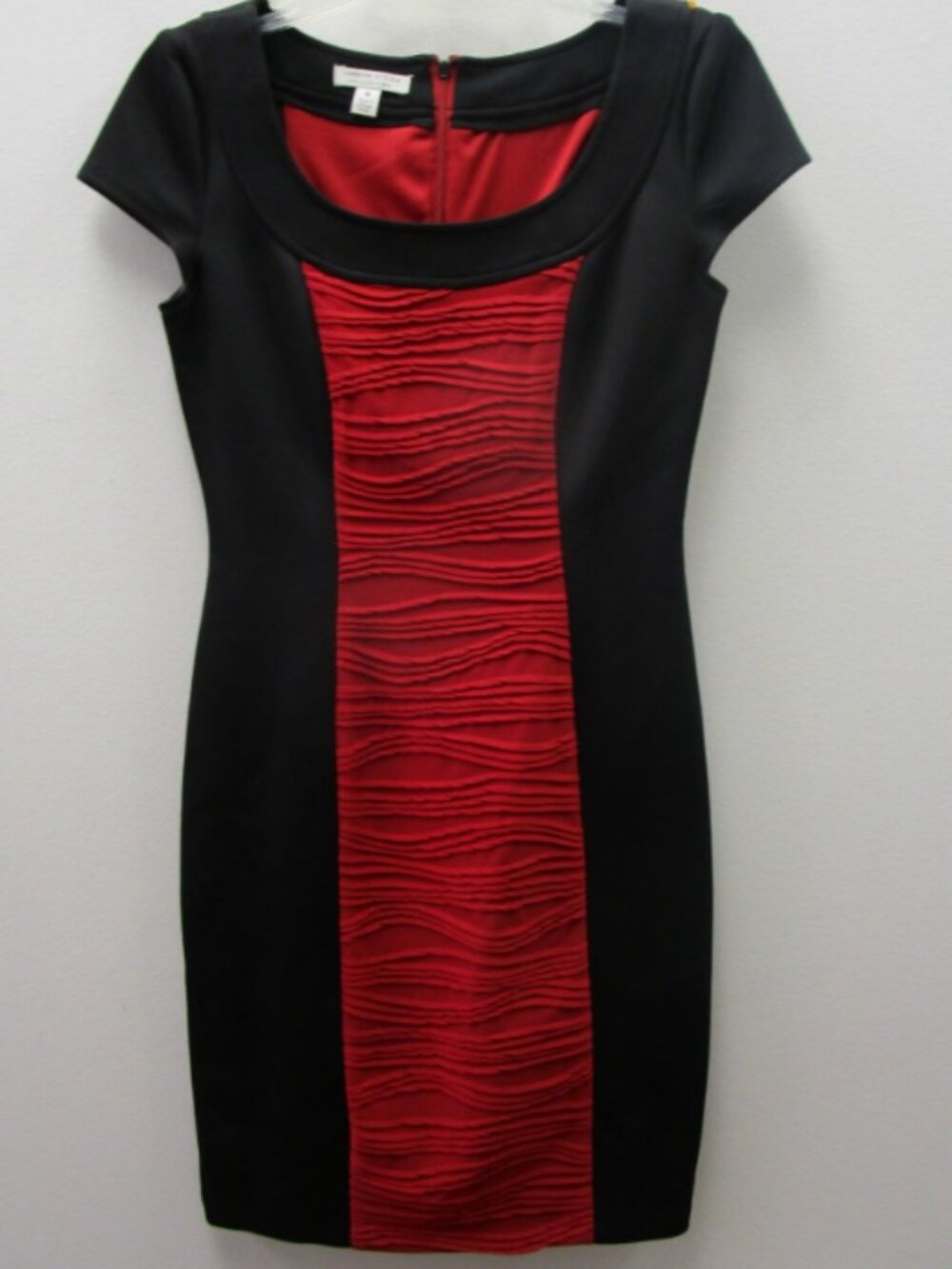Vintage London Style Black/Red Cap Sleeve Color Block Body Con Dress Womens 4